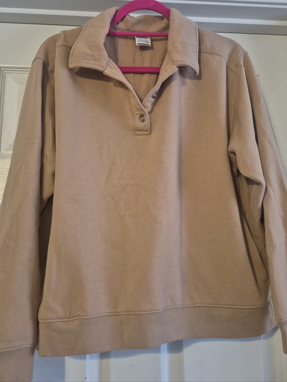PINK Victoria's Secret Quarter Snap Collared Fleece Sweatshirt Pockets Tan L
